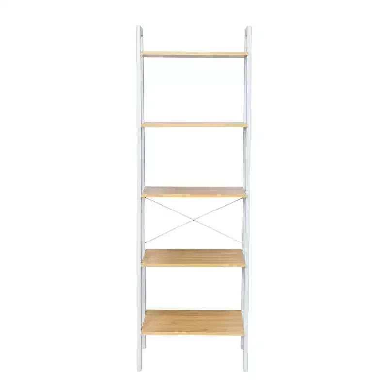 Étagère à 5 niveaux Honey-Can-Do : Étagère échelle blanche, cadre en acier, hauteur de 172 cm, capacité de 22,7 kg, finition plaquée