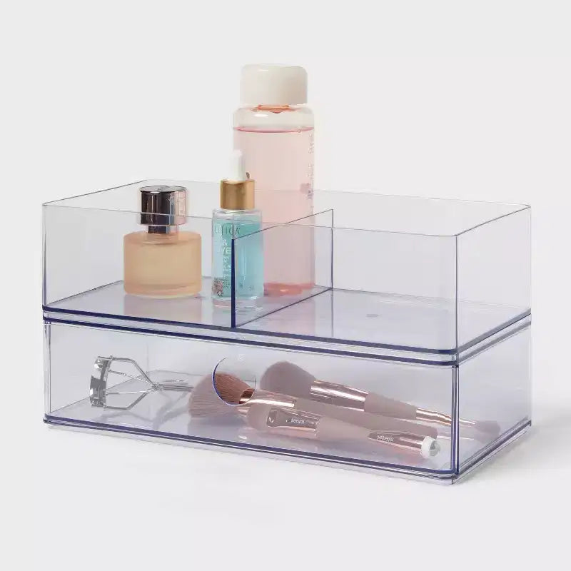 Bac de rangement transparent à compartiments avec tiroir - Brightroom™