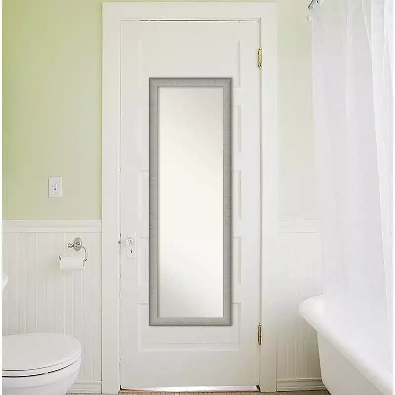 Miroir de porte élégant encadré brossé étain 17" x 51" - Amanti Art : Cadre en polystyrène, quincaillerie de montage incluse
