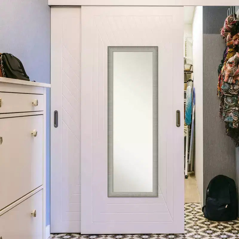 Miroir de porte élégant encadré brossé étain 17" x 51" - Amanti Art : Cadre en polystyrène, quincaillerie de montage incluse