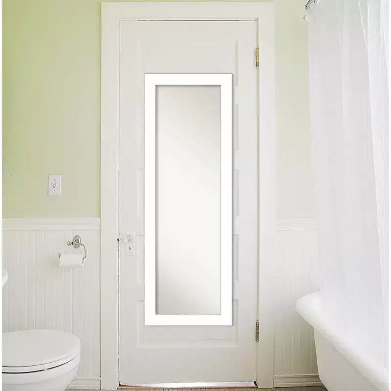Amanti Art Miroir de porte encadré compensé de 18 po x 52 po Blanc : cadre moderne en polystyrène, aucun assemblage requis