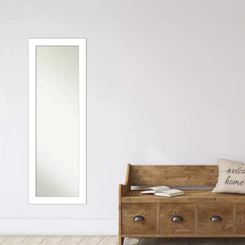 Amanti Art Miroir de porte encadré compensé de 18 po x 52 po Blanc : cadre moderne en polystyrène, aucun assemblage requis