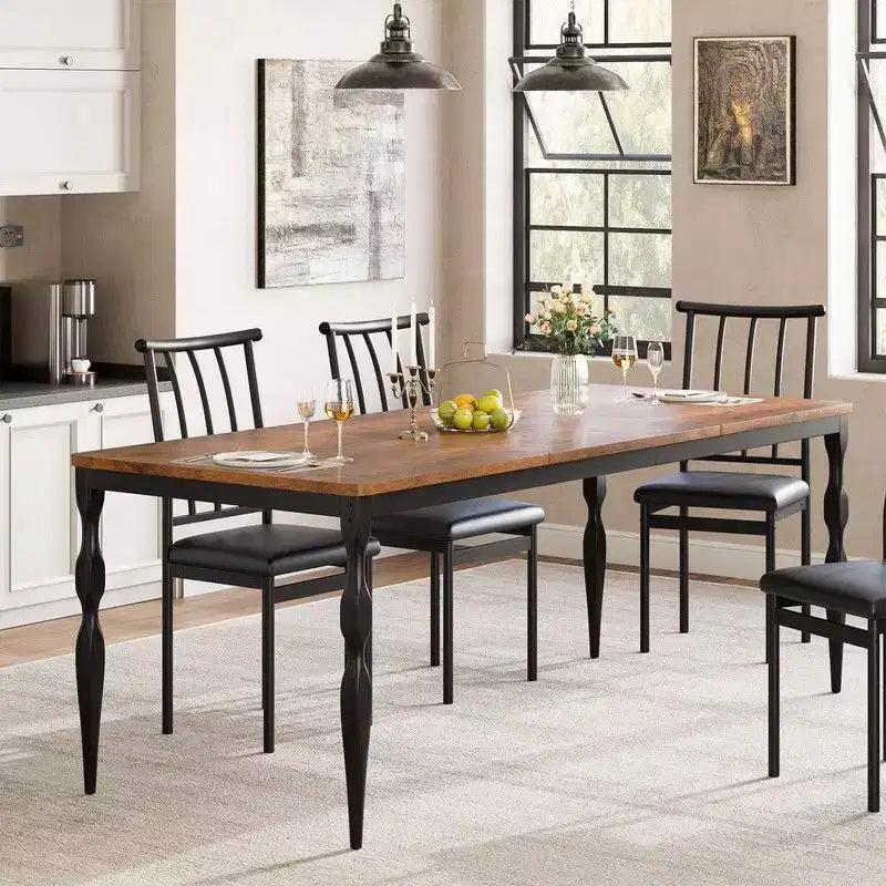Table de salle à manger rectangulaire pour 6 personnes, table de cuisine rustique de 180 cm avec grand plateau