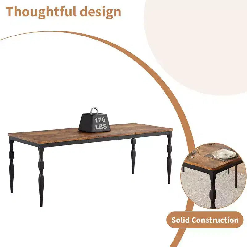 Table de salle à manger rectangulaire pour 6 personnes, table de cuisine rustique de 180 cm avec grand plateau