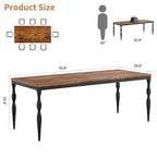 Table de salle à manger rectangulaire pour 6 personnes, table de cuisine rustique de 180 cm avec grand plateau