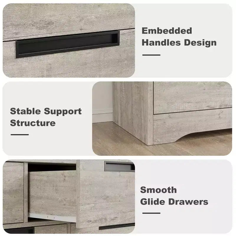 Commode à 7 tiroirs pour chambre à coucher, commode en bois de 118,9 cm de large avec poignées encastrées, organisateur de rangement pour vêtements, meuble TV pour couloir
