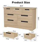 Commode à 7 tiroirs pour chambre à coucher, commode en bois de 118,9 cm de large avec poignées encastrées, organisateur de rangement pour vêtements, meuble TV pour couloir