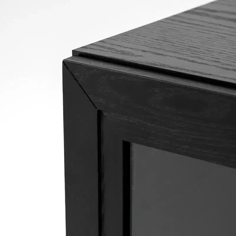 PexFix Grand buffet en chêne de 157,5 cm de long x 91,4 cm de haut avec 4 portes en verre, 2 étagères réglables pour cuisine, salon/salle à manger, chambre, entrée, noir