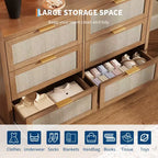 Commode à 6 tiroirs pour chambre à coucher, commode en rotin de 120 cm de large avec poignées en métal, organisateur de rangement en bois, meuble TV de couloir