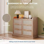 Commode à 6 tiroirs pour chambre à coucher, commode en rotin de 120 cm de large avec poignées en métal, organisateur de rangement en bois, meuble TV de couloir