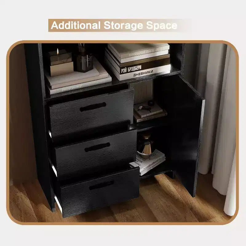 Étagère à 6 niveaux Acekool avec porte et 3 tiroirs, bibliothèque haute de 180 cm, 3 étagères ouvertes, armoire de rangement, pour bureau à domicile ou chambre à coucher