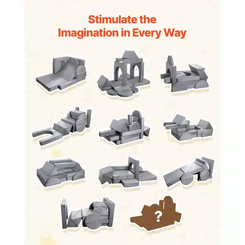 Canapé de jeu modulaire VEVOR pour enfants, canapé-lit sectionnel pour tout-petits avec accoudoirs, éponge 28D et poil court, canapé modulaire convertible pour enfants, 14 pièces, gris