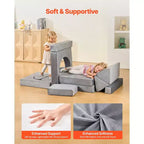 Canapé de jeu modulaire VEVOR pour enfants, canapé-lit sectionnel pour tout-petits avec accoudoirs, éponge 28D et poil court, canapé modulaire convertible pour enfants, 14 pièces, gris