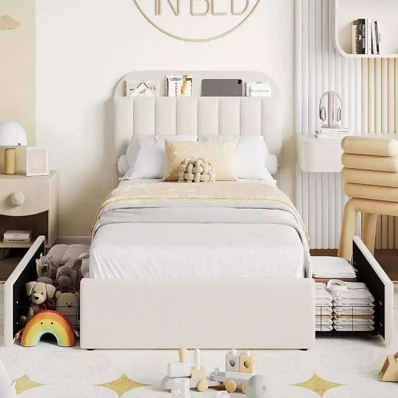 Cadre de lit double/double XL COZONY avec tiroirs de rangement