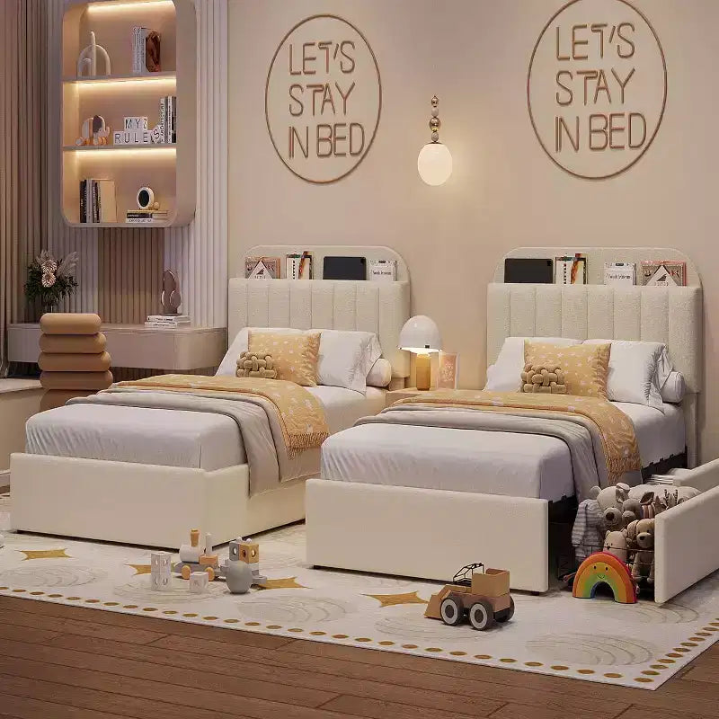 Cadre de lit double/double XL COZONY avec tiroirs de rangement