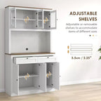 Okak 71in – Meuble de rangement moderne pour garde-manger, armoire haute sur pied avec huche, 2 tiroirs et 5 portes, meuble de rangement pour cuisine, blanc