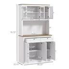 Okak 71in – Meuble de rangement moderne pour garde-manger, armoire haute sur pied avec huche, 2 tiroirs et 5 portes, meuble de rangement pour cuisine, blanc