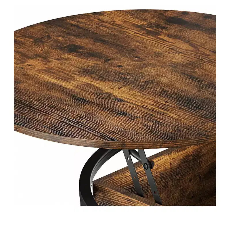 Table basse ronde relevable avec rangement et compartiment caché, petite table centrale de ferme en bois