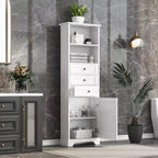 Meuble de salle de bain autoportant Okak avec 3 tiroirs, meuble de rangement haut, meuble de sol de salle de bain avec étagères réglables pour salon/bureau, blanc