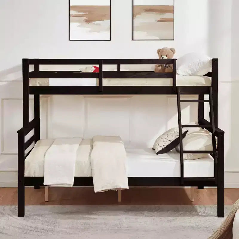 Lit superposé MAYEERTY deux places avec échelle, cadre en bois avec barrière de sécurité haute pour enfants, pas besoin de sommier.