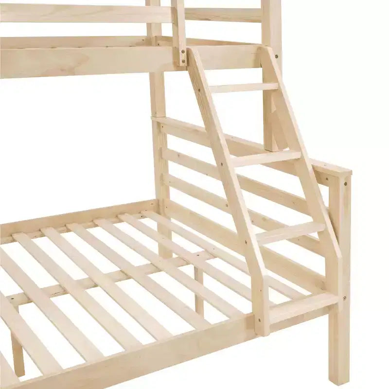 Lit superposé MAYEERTY deux places avec échelle, cadre en bois avec barrière de sécurité haute pour enfants, pas besoin de sommier.