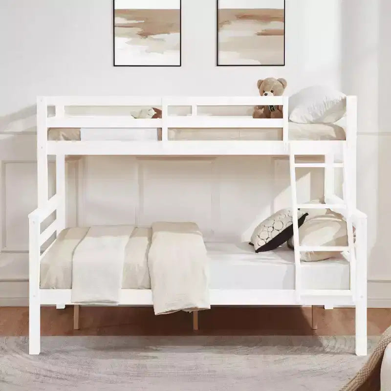 Lit superposé MAYEERTY deux places avec échelle, cadre en bois avec barrière de sécurité haute pour enfants, pas besoin de sommier.