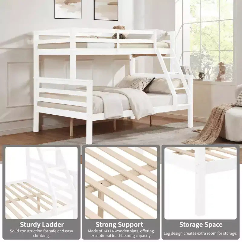 Lit superposé MAYEERTY deux places avec échelle, cadre en bois avec barrière de sécurité haute pour enfants, pas besoin de sommier.