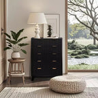 COZONY Commode haute à 5 tiroirs en bois cannelé ondulé, tiroirs de rangement modernes pour salon, chambre d'enfant, crèche