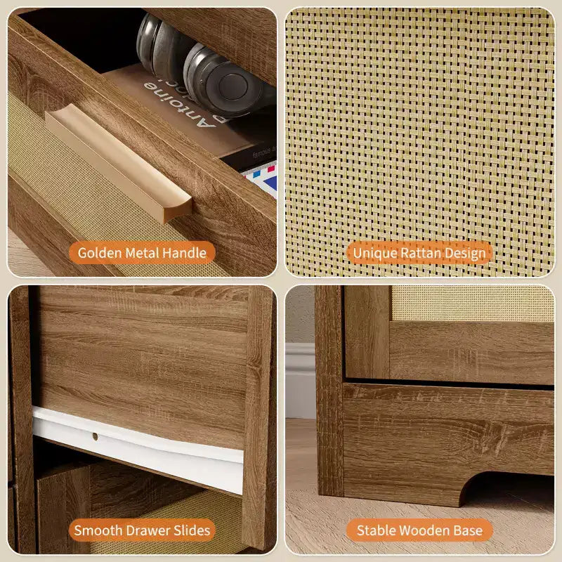 Commode à 12 tiroirs pour chambre, commode moderne en rotin, meuble de rangement en bois avec tiroirs et poignées, pour chambre d'enfant, entrée, salon