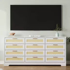 Commode à 12 tiroirs pour chambre, commode moderne en rotin, meuble de rangement en bois avec tiroirs et poignées, pour chambre d'enfant, entrée, salon