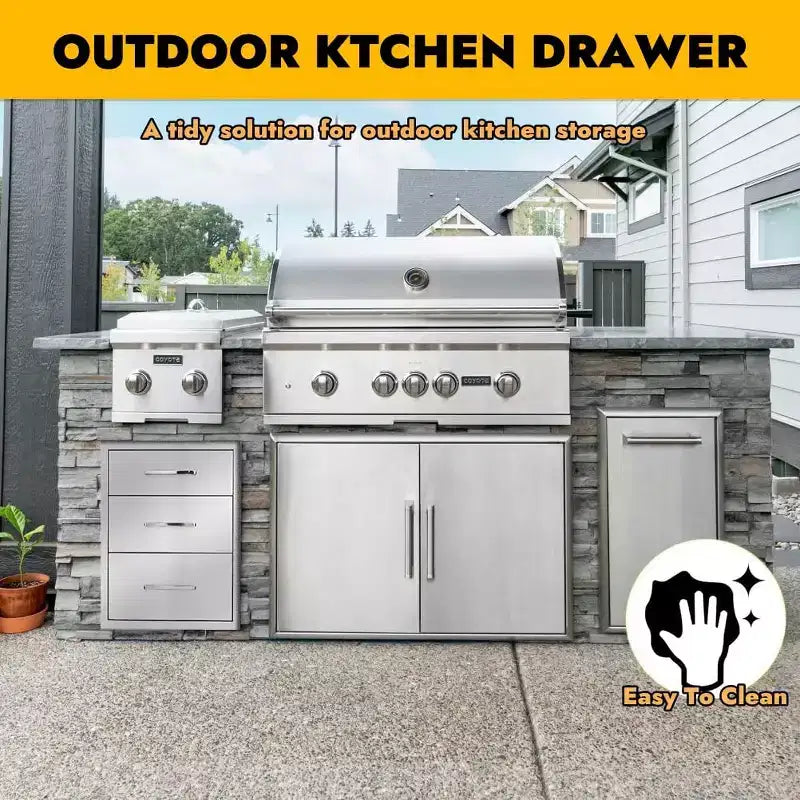 Tiroirs de cuisine extérieure, Commode, Tiroir de barbecue en acier inoxydable, Tiroir encastrable pour îlots de cuisine extérieure et barbecue, Entièrement assemblé