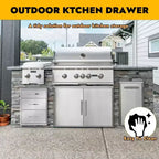 Tiroirs de cuisine extérieure, Commode, Tiroir de barbecue en acier inoxydable, Tiroir encastrable pour îlots de cuisine extérieure et barbecue, Entièrement assemblé