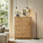 Commode 5 tiroirs pour chambre à coucher, commode en bois à panneaux cannelés Rangement et organisation pour salon, placard, couloir