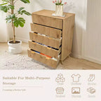 Commode 5 tiroirs pour chambre à coucher, commode en bois à panneaux cannelés Rangement et organisation pour salon, placard, couloir
