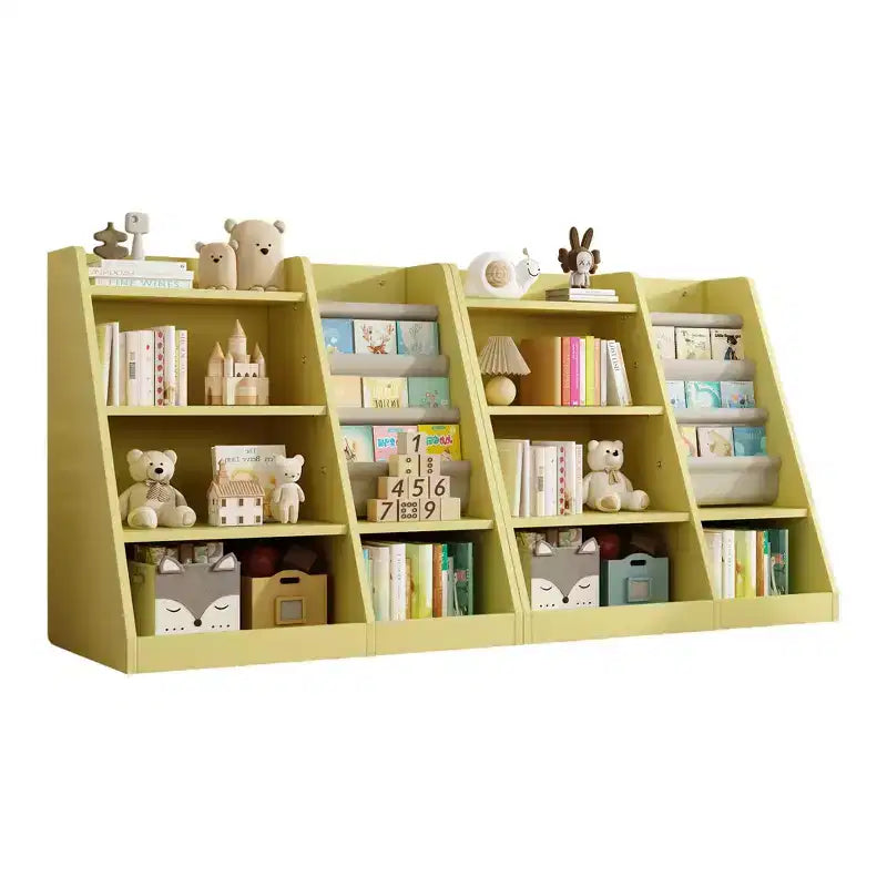 Okak Étagère à livres pour enfants de 89 cm, Petite étagère à livres avec 4 niveaux, Étagère échelle pour chambre d'enfant, salon, salle de jeux, jaune