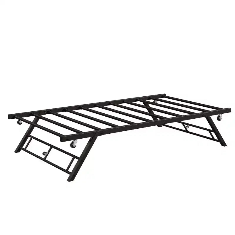Cadre de lit gigogne double avec roulettes verrouillables, plateforme métallique pliable