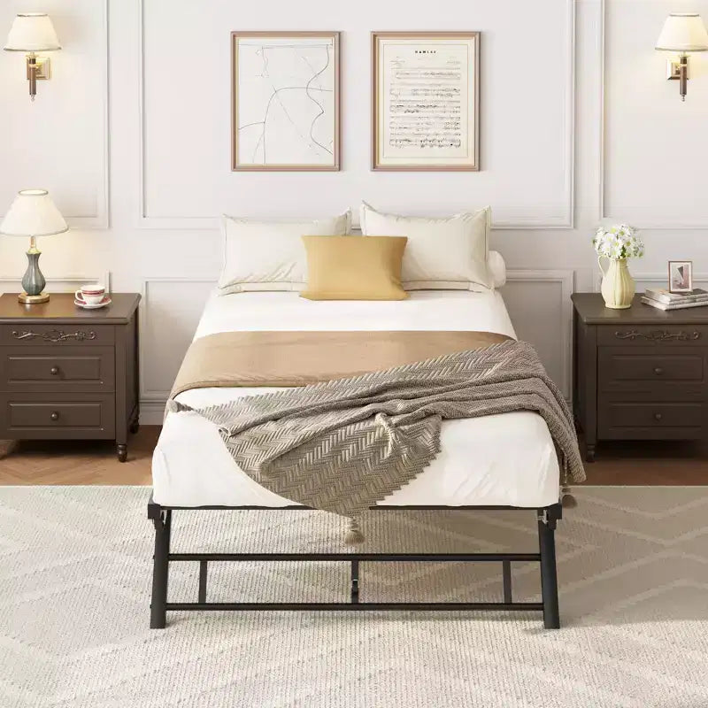 Twin Pop Up Trundle Bed Frame with Lockable Casters,Foldable Metal Platform