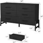 Commode double à 6 tiroirs pour chambre à coucher, tiroir large avec rangement autonome, commode de rangement en bois pour chambre à coucher, couloir et entrée