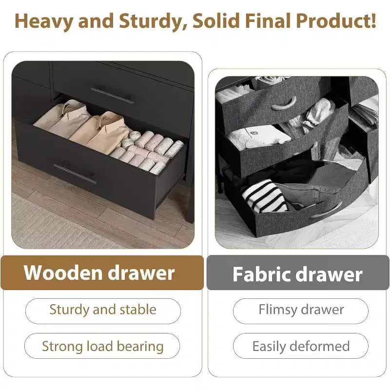 Commode double à 6 tiroirs pour chambre à coucher, tiroir large avec rangement autonome, commode de rangement en bois pour chambre à coucher, couloir et entrée