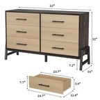 Commode double à 6 tiroirs pour chambre à coucher, tiroir large avec rangement autonome, commode de rangement en bois pour chambre à coucher, couloir et entrée