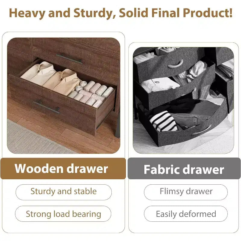 Commode double à 6 tiroirs pour chambre à coucher, tiroir large avec rangement autonome, commode de rangement en bois pour chambre à coucher, couloir et entrée