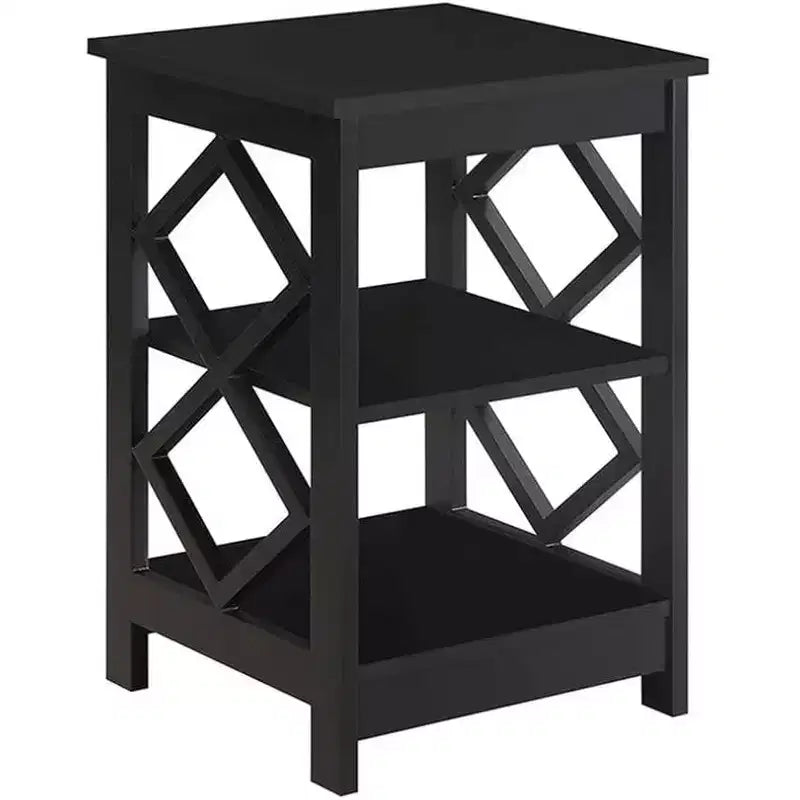 Table d'appoint HomeStock Belmont Diamond à trois étagères spacieuses, design contemporain découpé, table d'appoint de rangement polyvalente pour la décoration intérieure