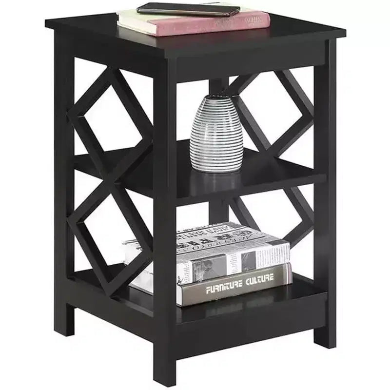Table d'appoint HomeStock Belmont Diamond à trois étagères spacieuses, design contemporain découpé, table d'appoint de rangement polyvalente pour la décoration intérieure