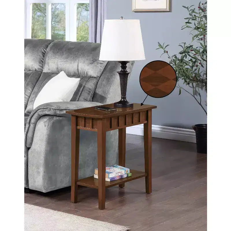 HomeStock Belmont End Table with Shelf Diamond Shaped Top Modern Two-Tier Storage Accent Table Rubberwood Tapered Legs for Home Office