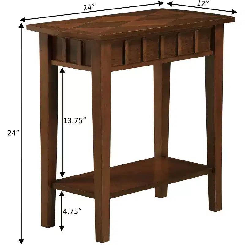 Table d'appoint avec étagère Belmont HomeStock, plateau en forme de losange, table d'appoint de rangement moderne à deux niveaux, pieds fuselés en bois d'hévéa pour bureau à domicile
