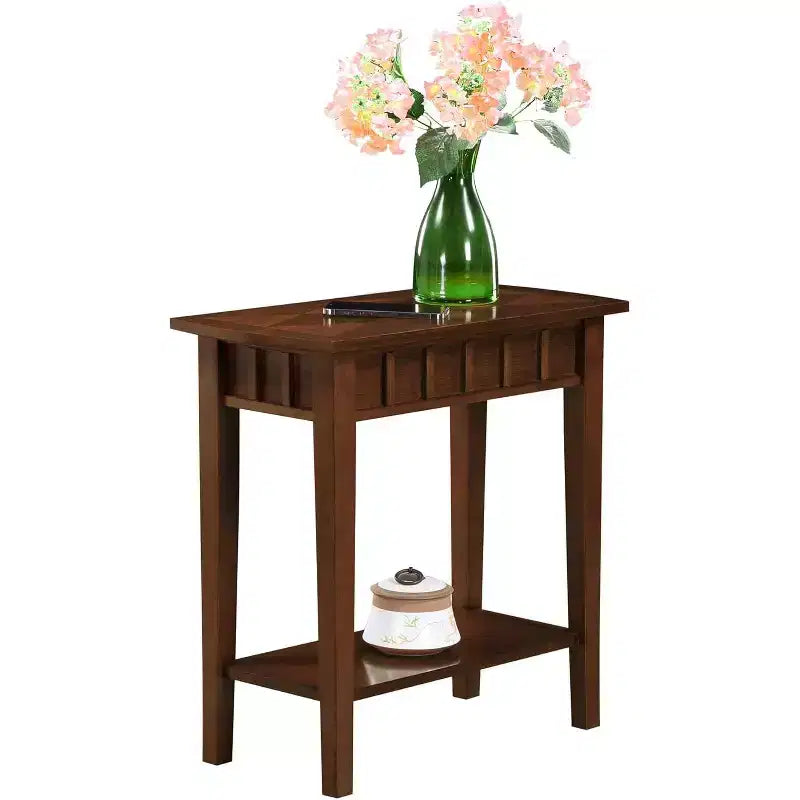 Table d'appoint avec étagère Belmont HomeStock, plateau en forme de losange, table d'appoint de rangement moderne à deux niveaux, pieds fuselés en bois d'hévéa pour bureau à domicile