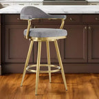 HomeRoots Chaise de bar pivotante à hauteur de comptoir en tissu gris et or et acier inoxydable 26