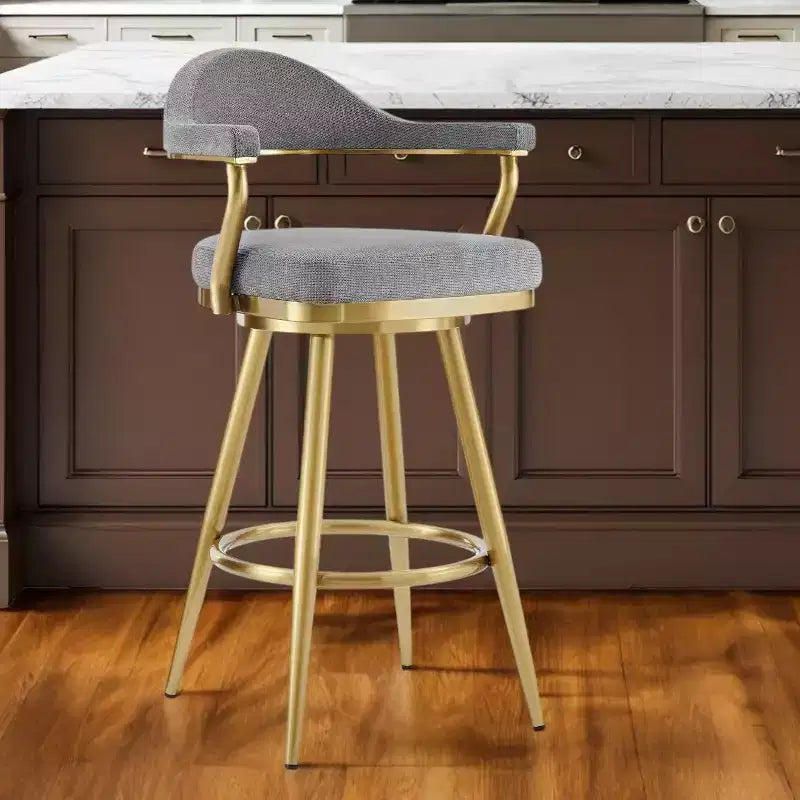 HomeRoots Chaise de bar pivotante à hauteur de comptoir en tissu gris et or et acier inoxydable 26