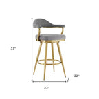 HomeRoots Chaise de bar pivotante à hauteur de comptoir en tissu gris et or et acier inoxydable 26