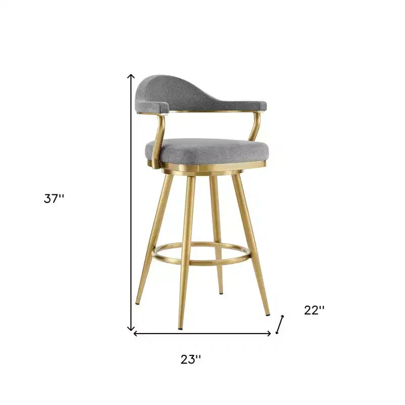 HomeRoots Chaise de bar pivotante à hauteur de comptoir en tissu gris et or et acier inoxydable 26
